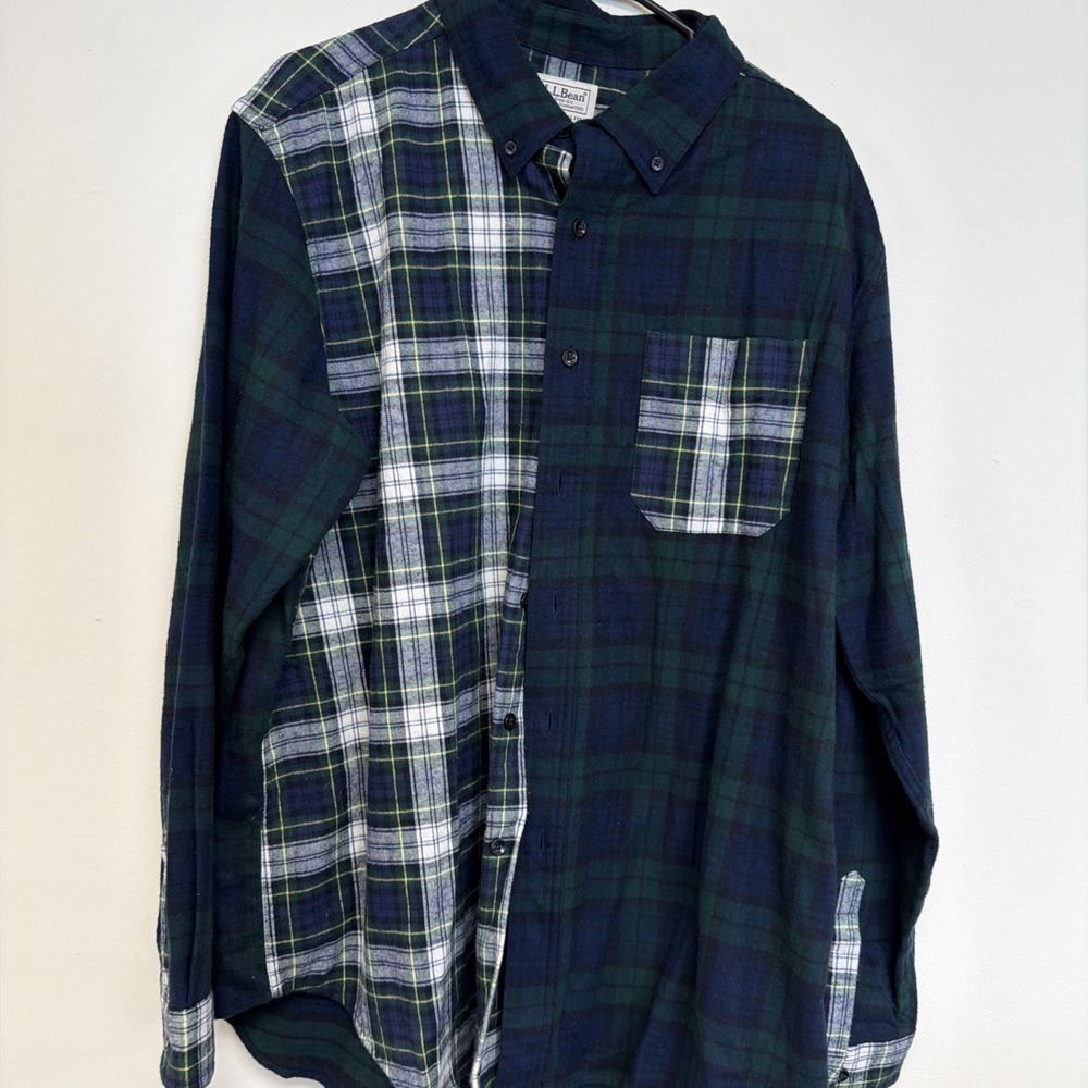 LL Bean Shirt Mens Large Blue Plaid Flannel Button Down Long Sleeve